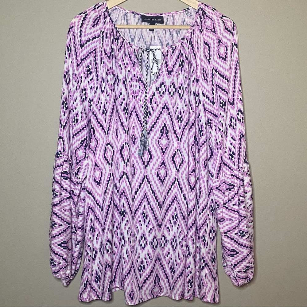 Lane Bryant Blouse Top Size 16 Pink Black Geometric Long Sleeve New